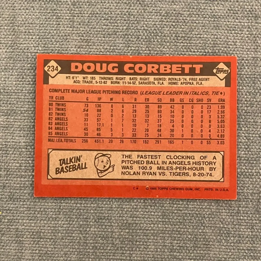1986 Topps Anaheim Angels Baseball Card Trading Card
